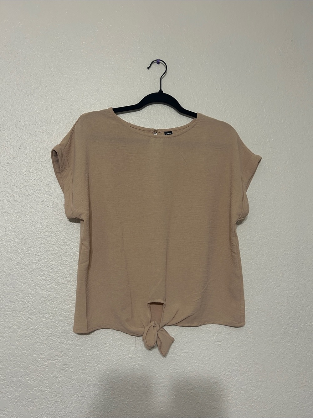 Taupe Tie-Front Cap Sleeve Top - Picture 2 of 3